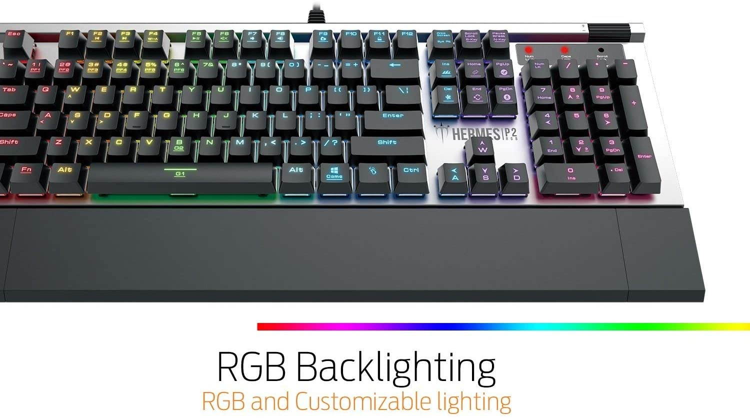 GAMDIAS Hermes P2 Black Mechanical Keyboard USB Gaming 104 Switches Blue Backlit Keyboard RGB Layout UK