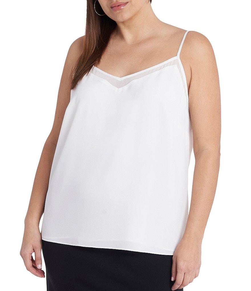 1. STATE Plus Size Sheer Inset Sweetheart Neck Sleeveless Tank