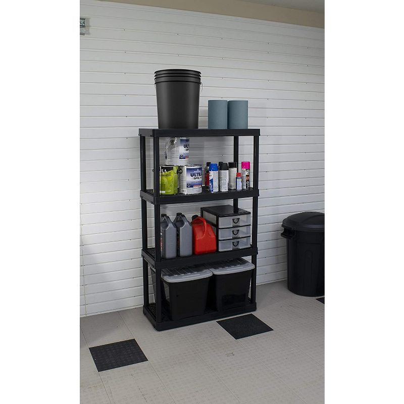 Gracious Living 14" x 32" x 54.5" 4-Shelf Tier Resin Multi-Purpose Medium Duty Indoor Garage Storage Organizer Shelves, Black