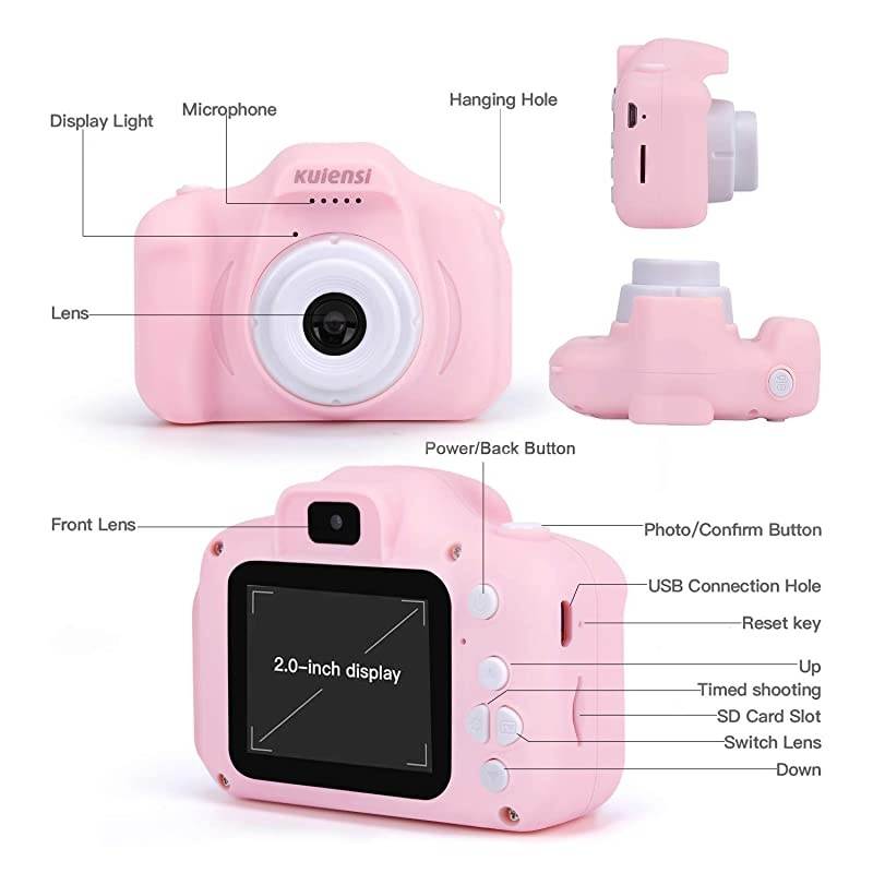 Digital Camera Child Camcorder, Girls Birthday Toy Gifts for 4-13-Year-Old Children, Update Dual Cameras 20.0MP Toddler Video Recorder 1080P IPS 2" Screen with 32G TF Card, Cat Soft Silicone Case