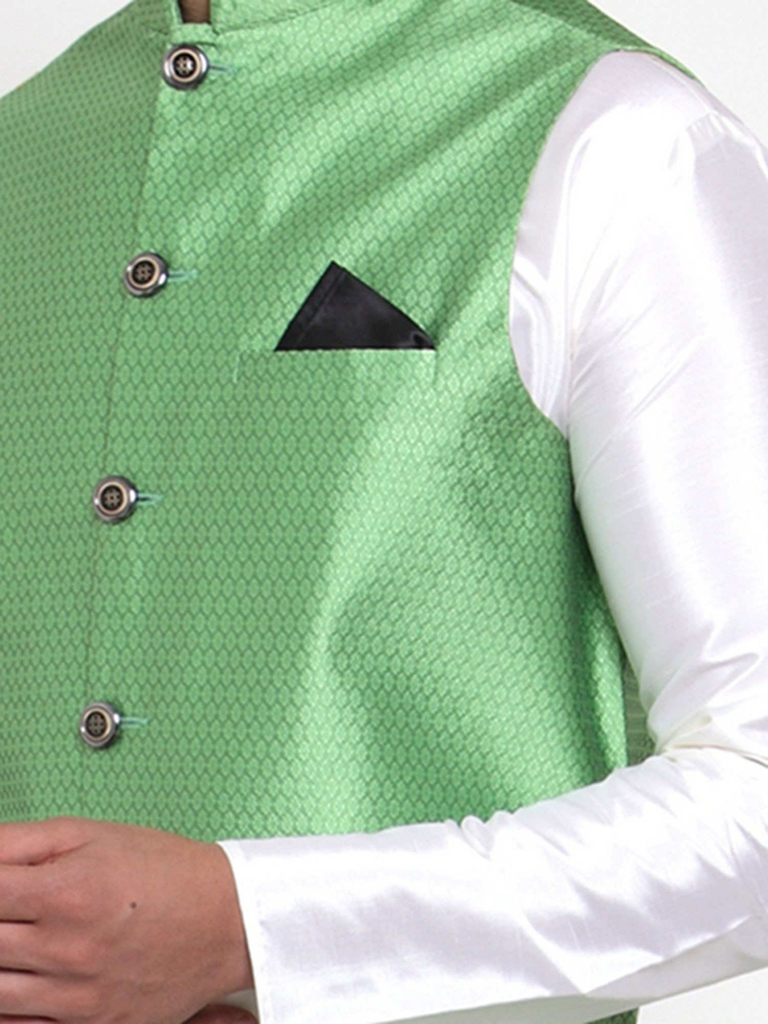 Jompers Green Regular Fit Self Design Nehru Jacket