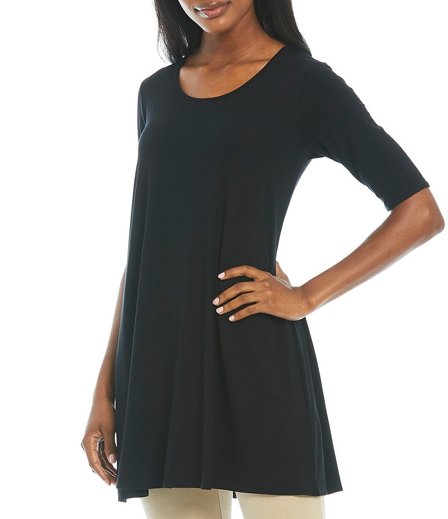 Eileen Fisher Jersey Elbow Sleeve Scoop Neck Tunic