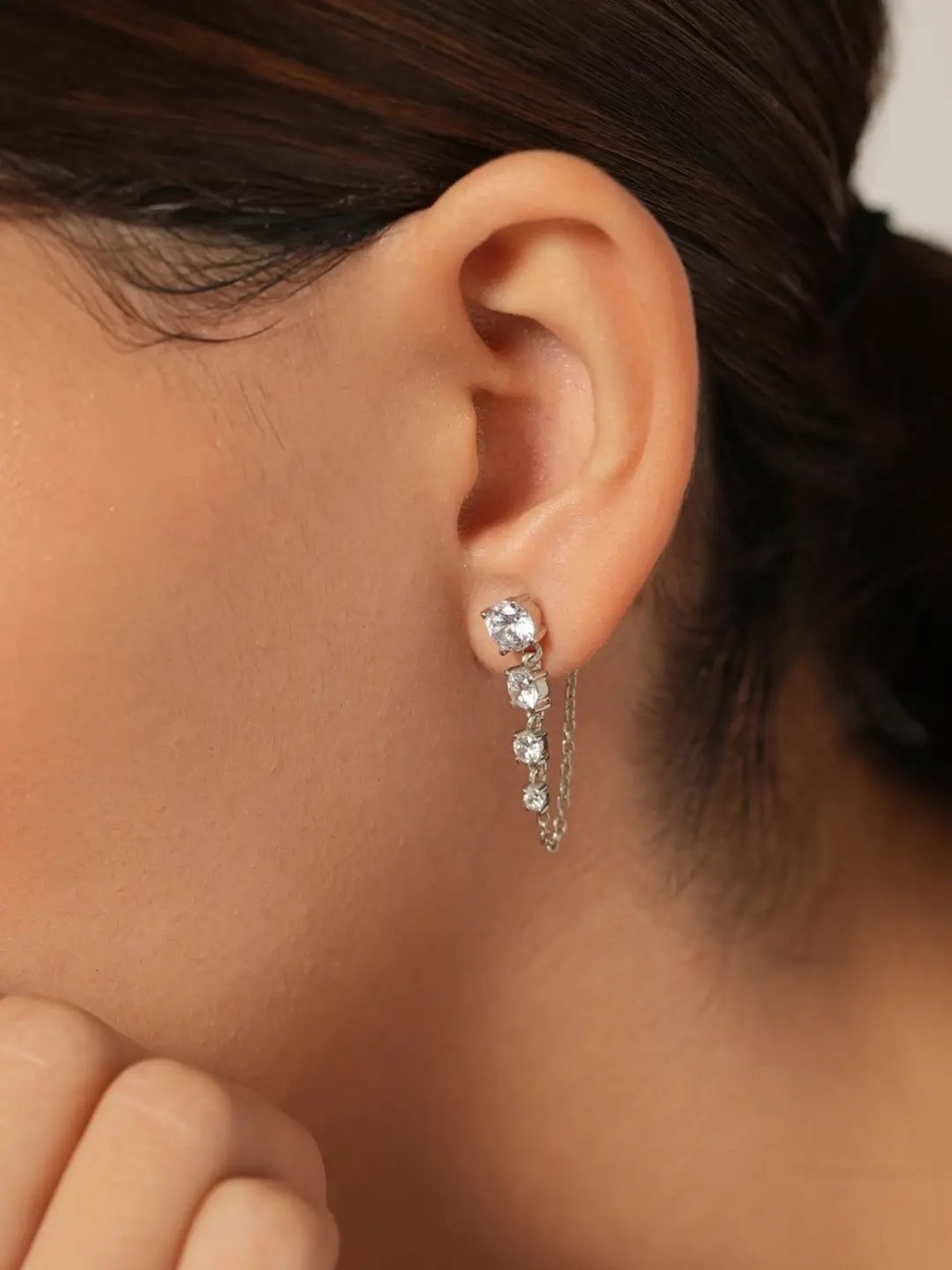 Mabel 92.5 Sterling Silver 4 Solitaire String Drop Earrings for Women