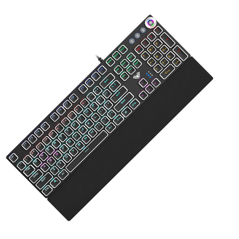 AULA F2088 True Mechanical Gaming Keyboard Multimedia Alloy Lighting Knob 104 Keys Anti-Ghost Marco Programming, Dual-Core IC Chip Metal Panel Wired LED Backlit Keyboard for PC Game