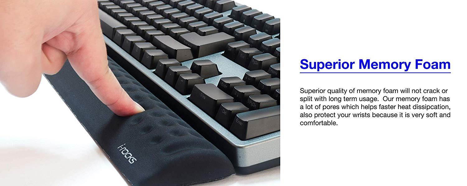 i-rocks IRC41 Memory Foam Keyboard Wrist Rest Pad Black. Ergonomic Design for Office, Home Office, Laptop, Desktop Computer, Gaming Keyboard.