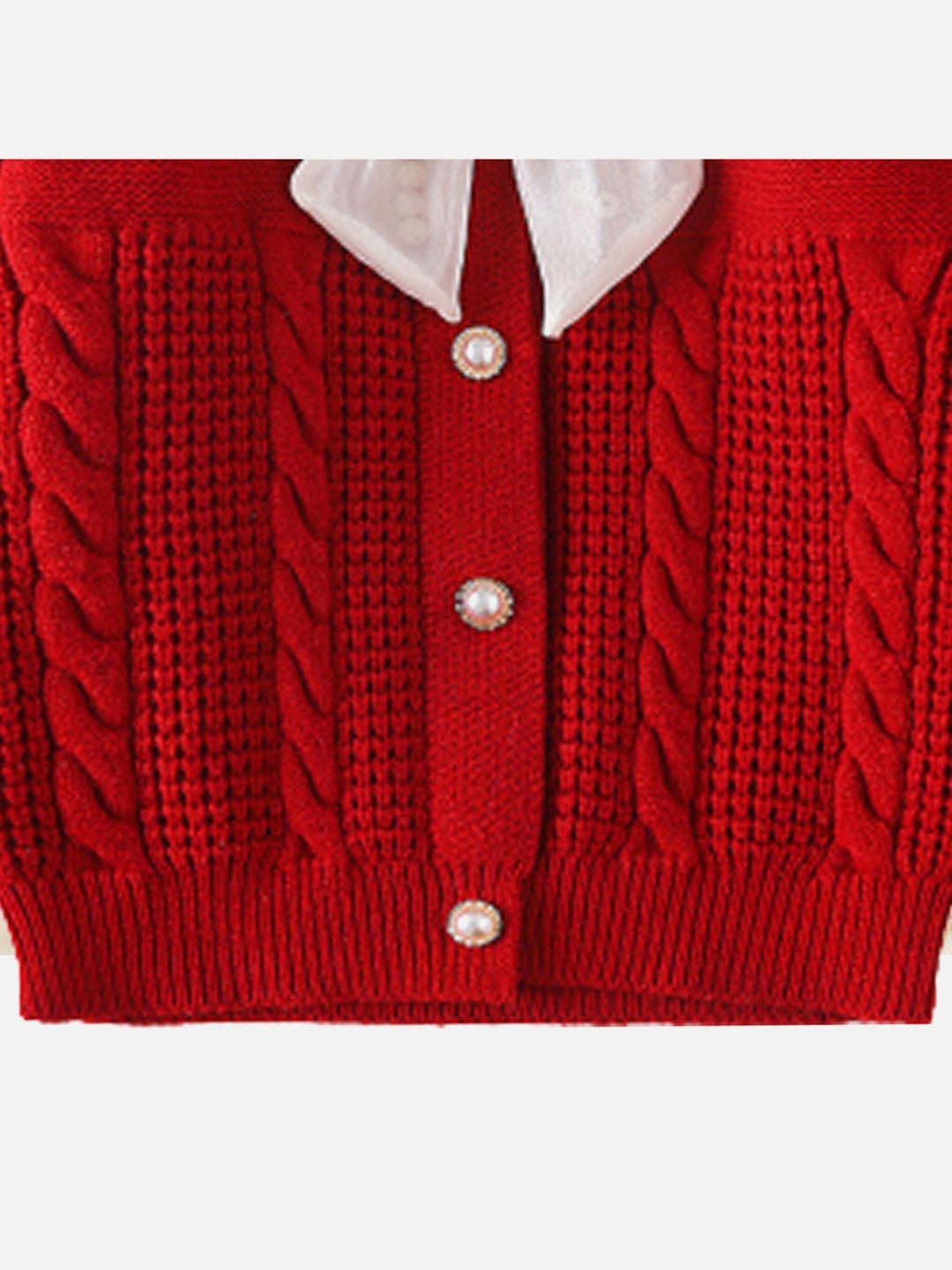 Little Surprise Box Red Textured Pattern Full Sleeves Cardigan