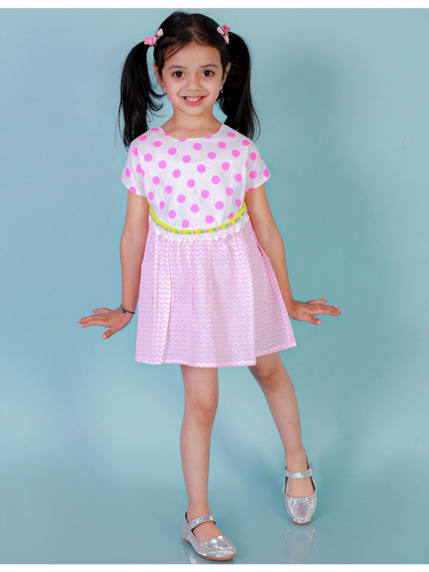 Lil Drama Kids Light Pink & White Printed Dress