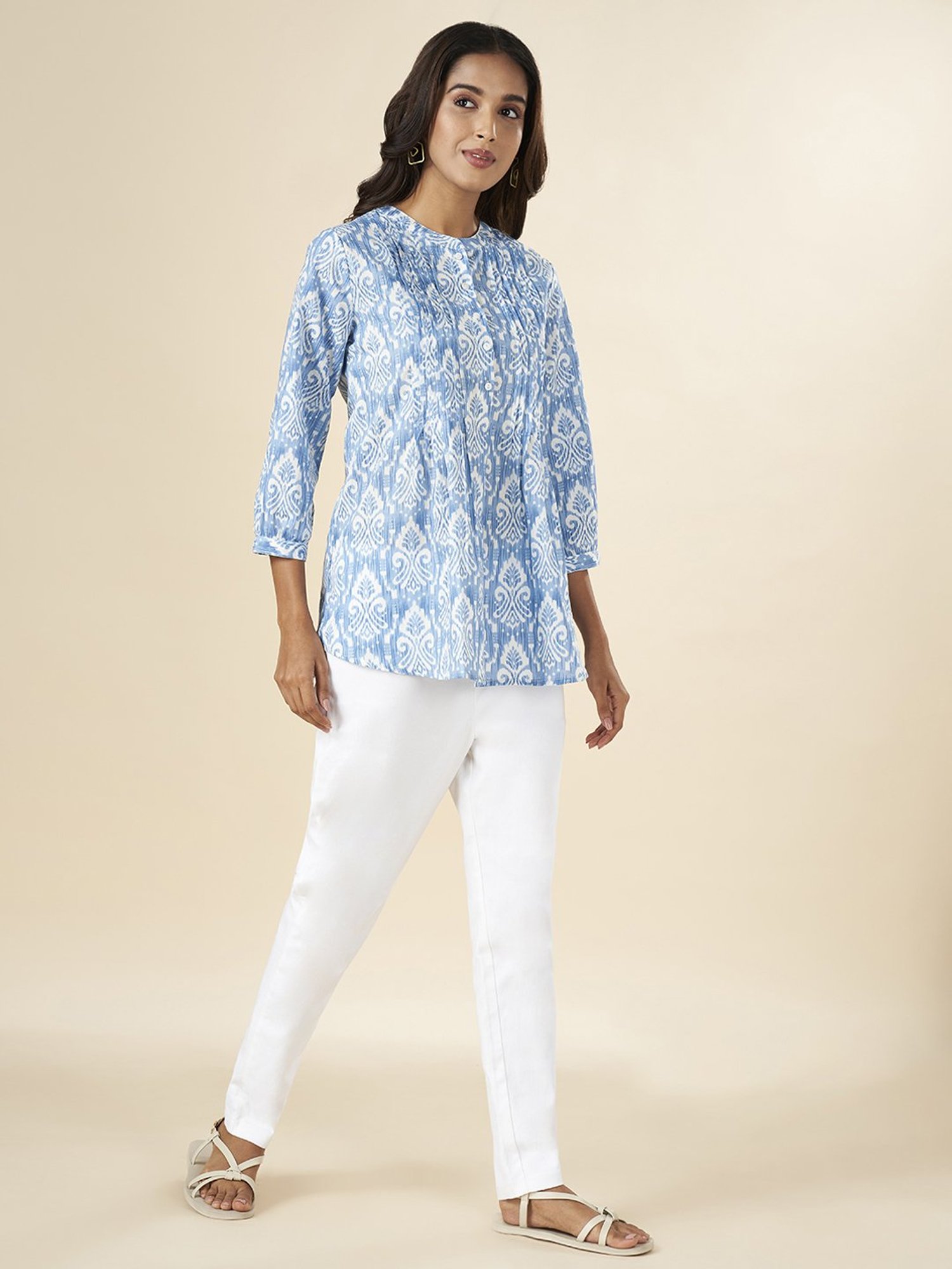 Akkriti by Pantaloons Blue Cotton Printed Tunic