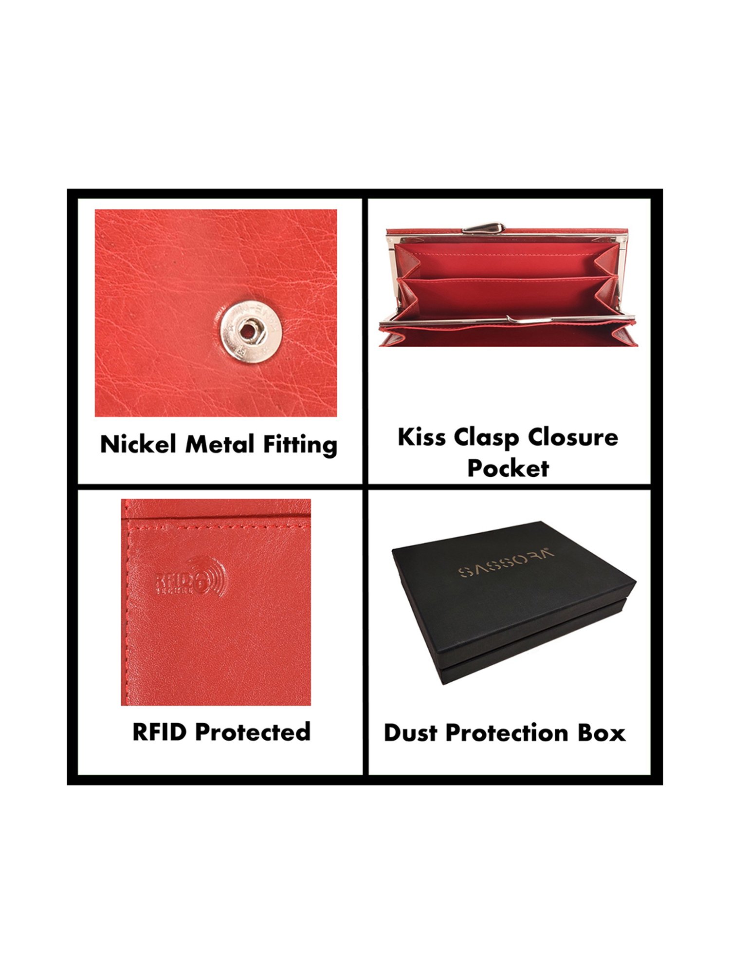 SASSORA Red Solid Rfid Wallet for Women