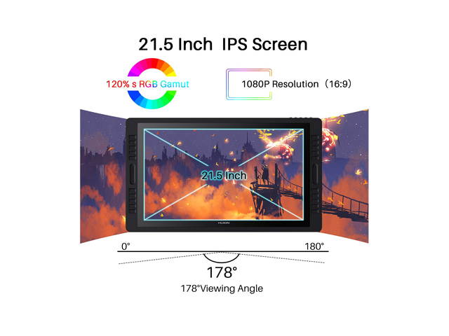 Huion Kamvas Pro 22(2019) Drawing Monitor Pen Display 21.5 Inch IPS Graphic Tablets with Screen, Full-Laminated Technology, 8192 Battery-Free Pen