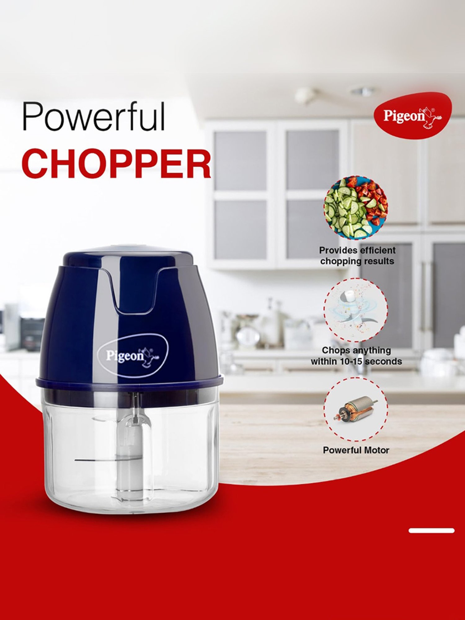 Pigeon Electric Chopper 30W, 250 ml with 3 Stainless Steel Blades (Blue)