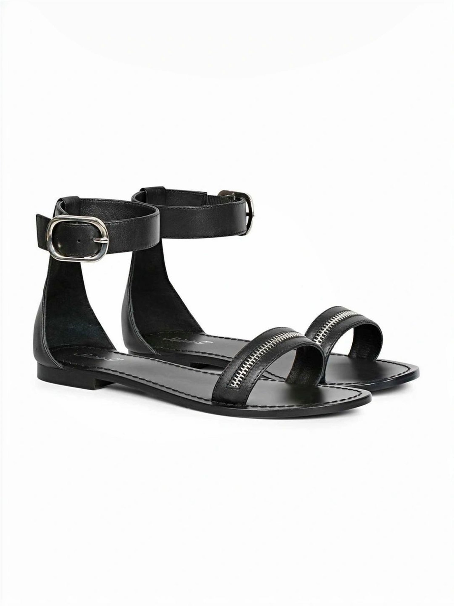 Saint G Women's Zip Decor Black Ankle Strap Sandals