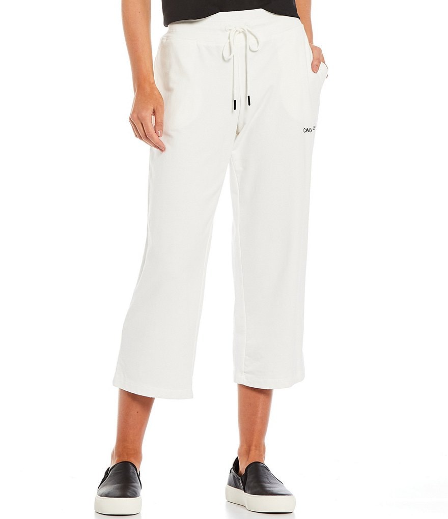 Calvin Klein French Terry Knit Embroidered Logo Drawstring Crop Pants