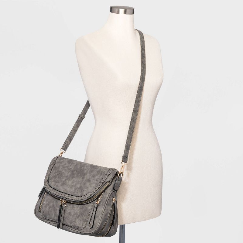 VR NYC Magnetic Strap Closure Mosaic Design Denim Laser Cut Crossbody Bag - Blue