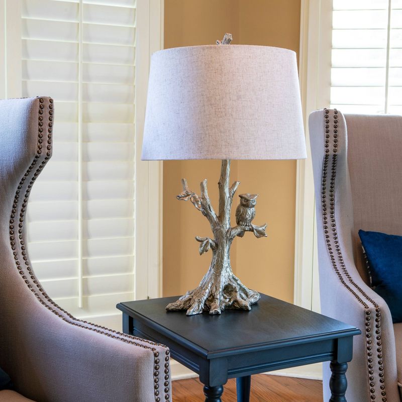 27" Textured Resin Owl Table Lamp Silverleaf - Decor Therapy