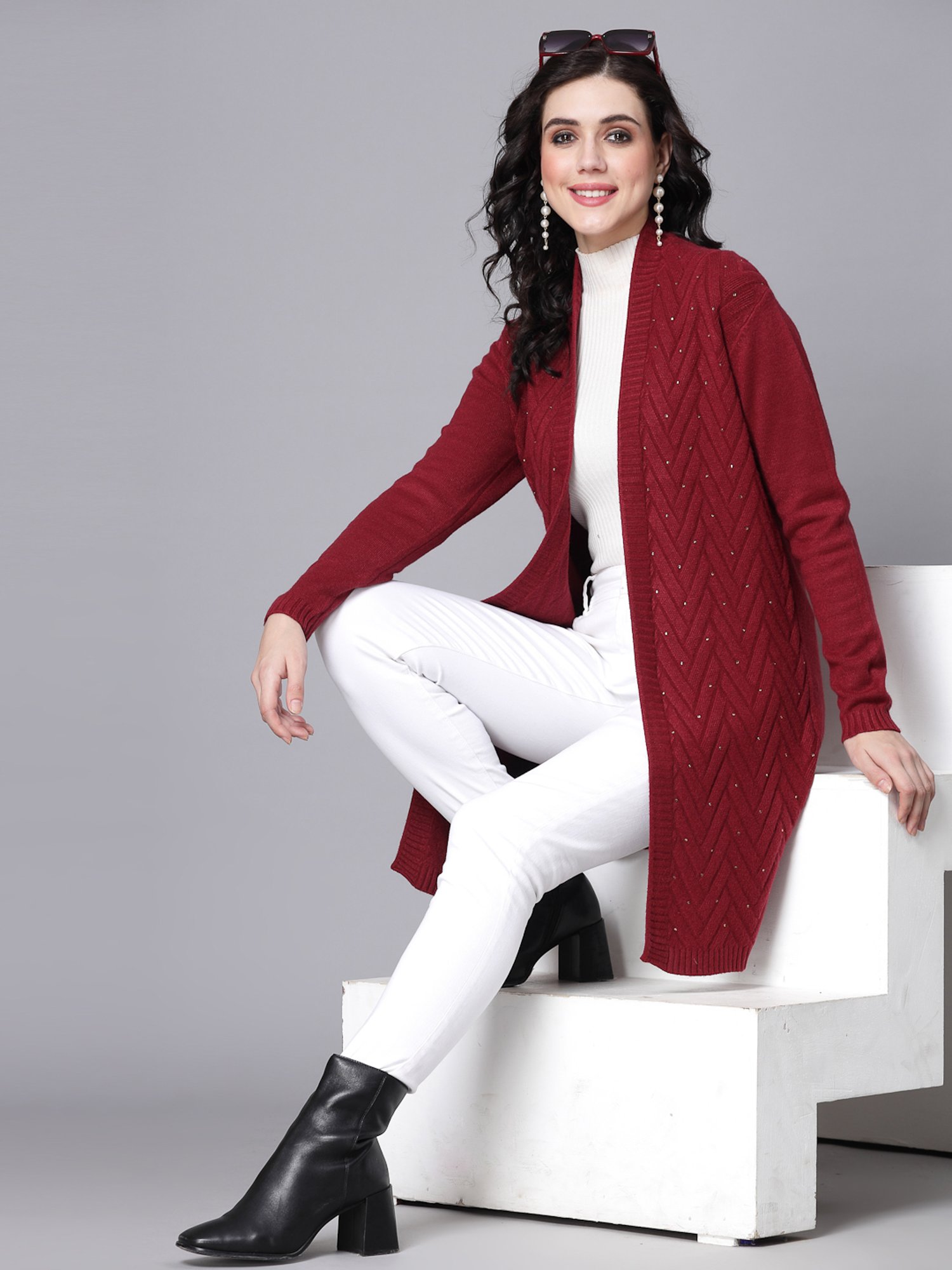 Mafadeny Maroon Long Shrug