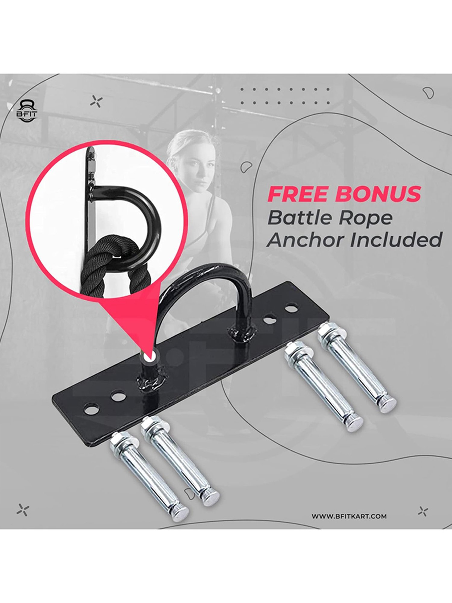 B Fit Battle Rope Thickness 1.5 Length 33 Feet with Anchor (Black)