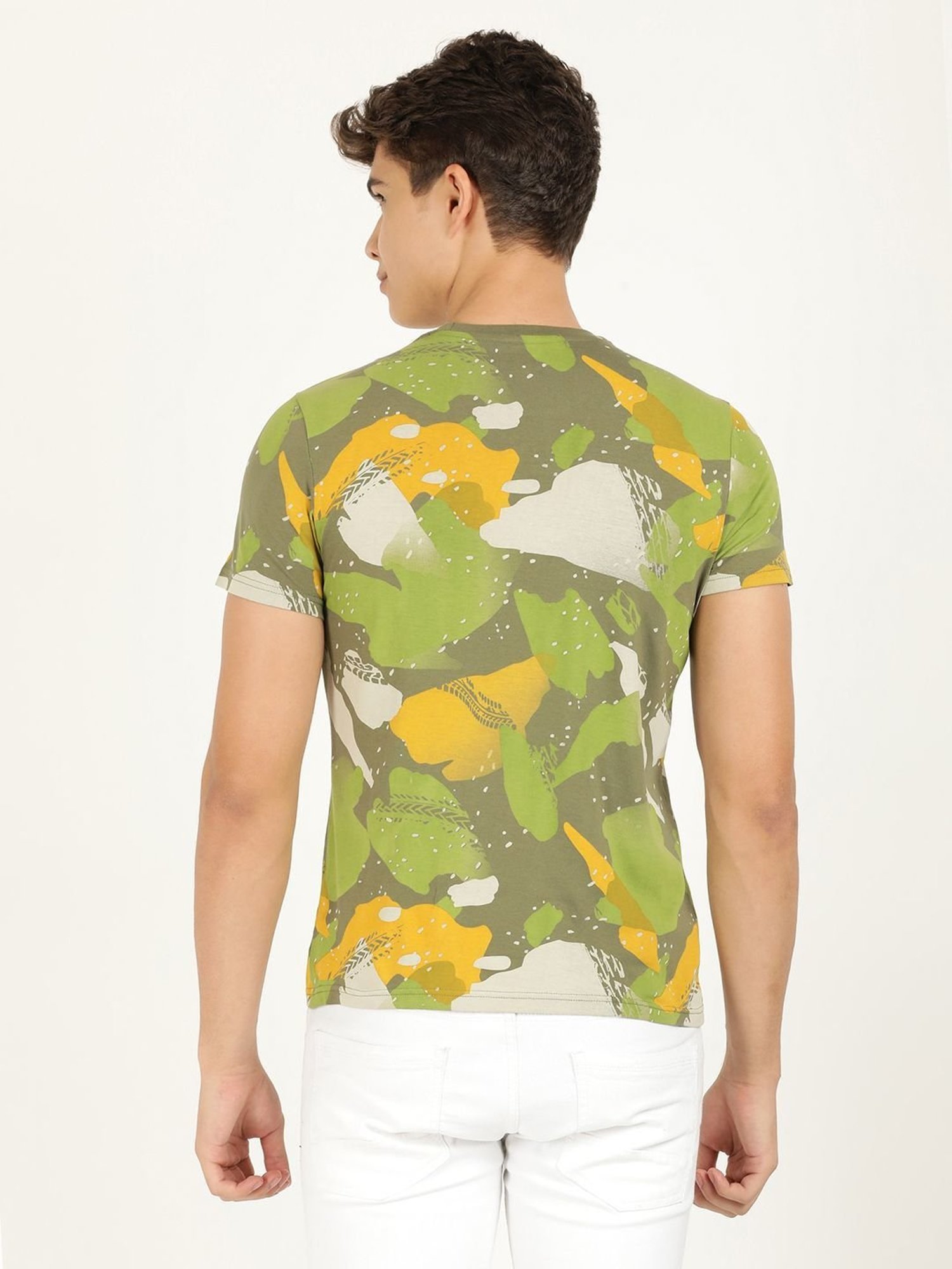 Wrangler Olive Cotton Regular Fit Printed T-Shirt
