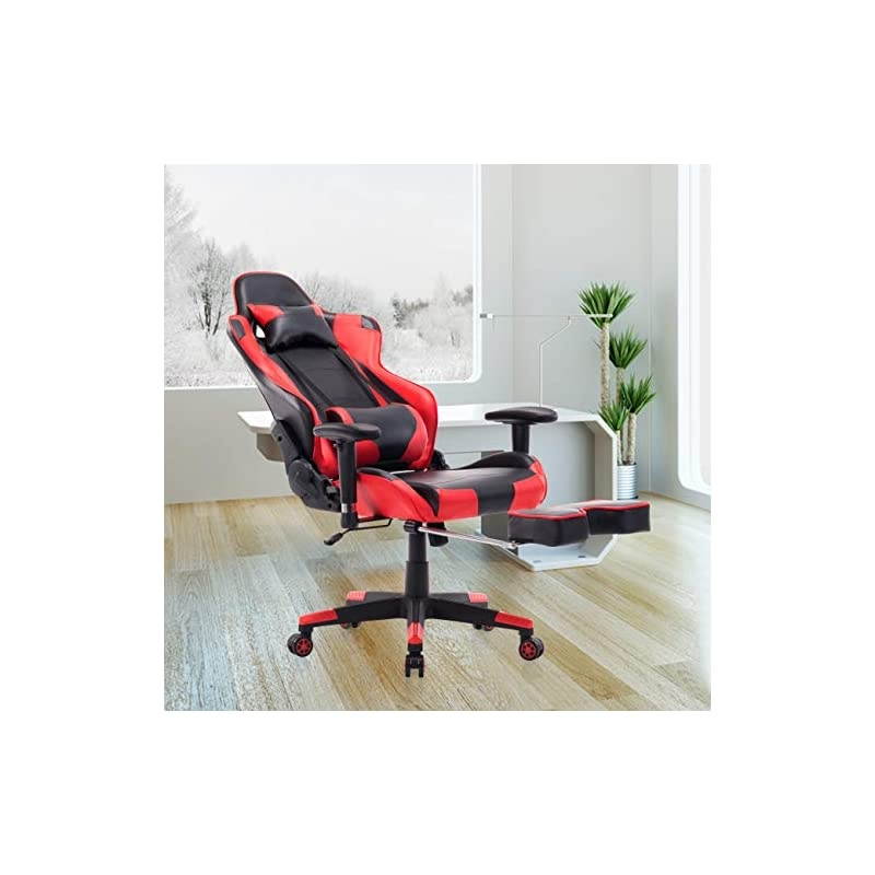 Gaming Chair Ergonomic Computer Gaming Chair with Massage Lumbar Support Racing Style Gamer Chair with Footrest and High Back Seat Height Adjustable Swivel Video Game Chair