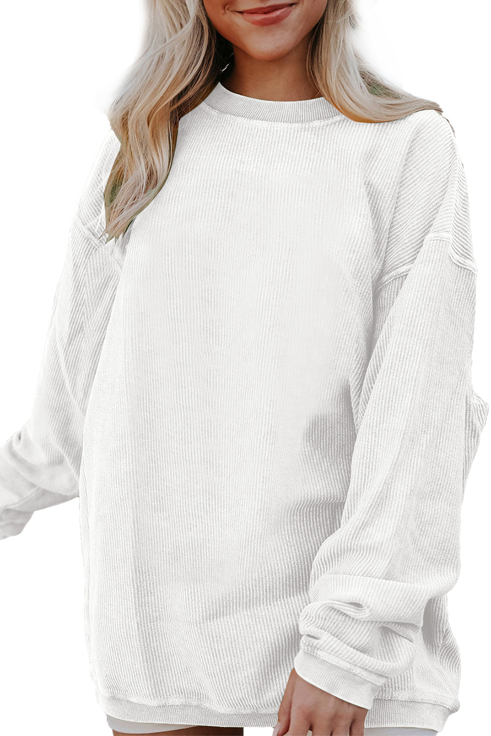 Khaki Plain Drop Shoulder Ribbed Trim Oversized Sweatshirt