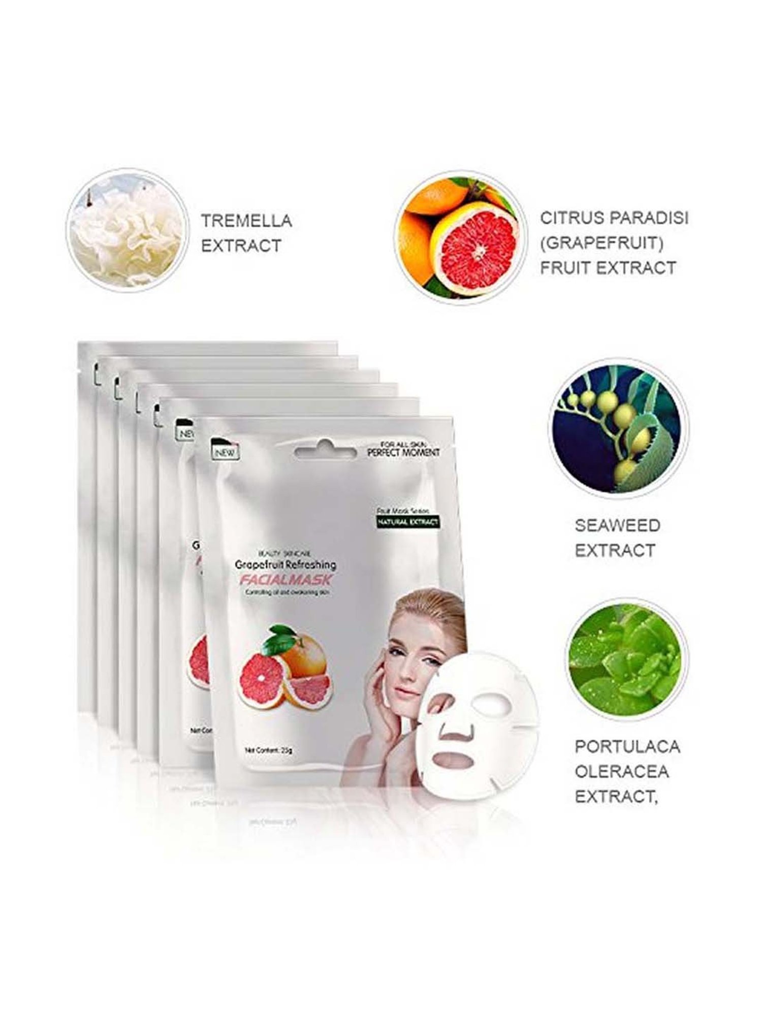 MONDSUB Grapefruit Refreshing Facial Sheet Masks (Pack of 5) - 25 gm Each