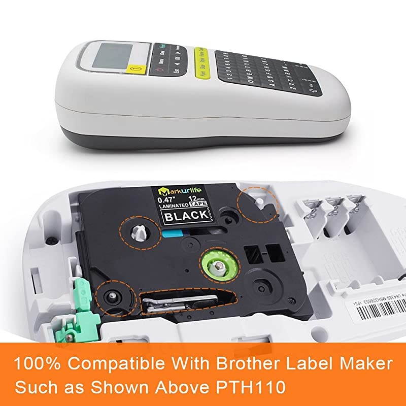 Compatible Label Tape Replacement for Brother Ptouch Label Tape TZe-335 TZ-335 tz Tape, for PTD210 PTH110 PTD400 PTD600 PT-P710BT PT1880, 12mm 0.47 Laminated White on Black, 2 Pack