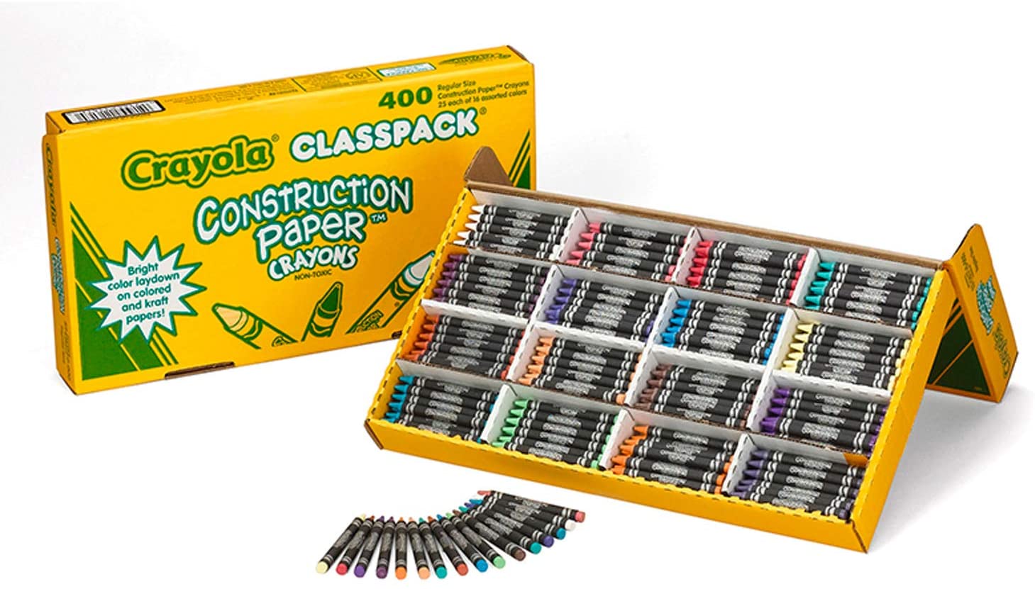 Crayola. 521617 Construction Paper Crayons, Wax, 25 Each of 16 Colors, 400/Box