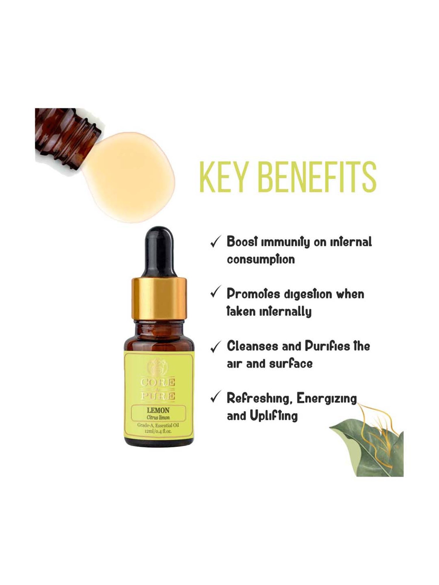 CORE & PURE Lemon Essential Oil - 12 ml