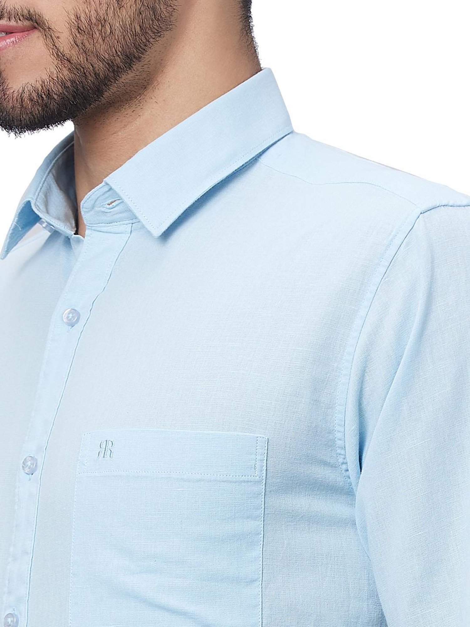 Raymond Aqua Cotton Linen Slim Fit Shirt