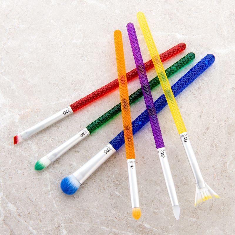 MODA Brush Rainbow 6pc Eye Makeup Brush Set, Includes - Domed Shadow, Glam Topper, Falsie Fan, and Line Brushes