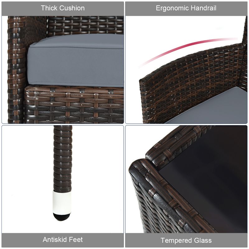 Costway 4 PCS Outdoor Patio Rattan Furniture Set Table Shelf Sofa W/ Gray Cushions