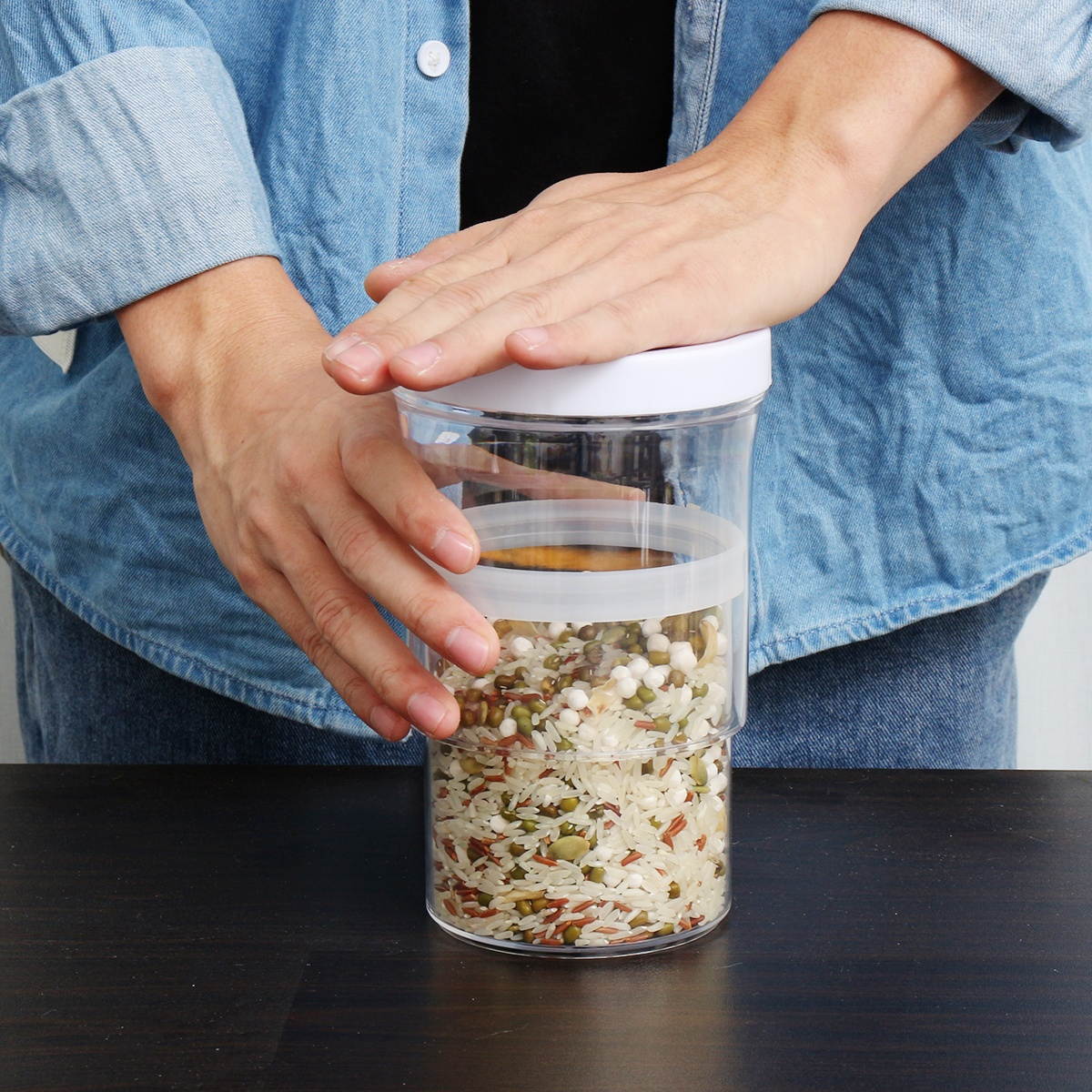 Press Cereal Vacuum Storage Box Tank Kitchen Food Grain Container Dispenser