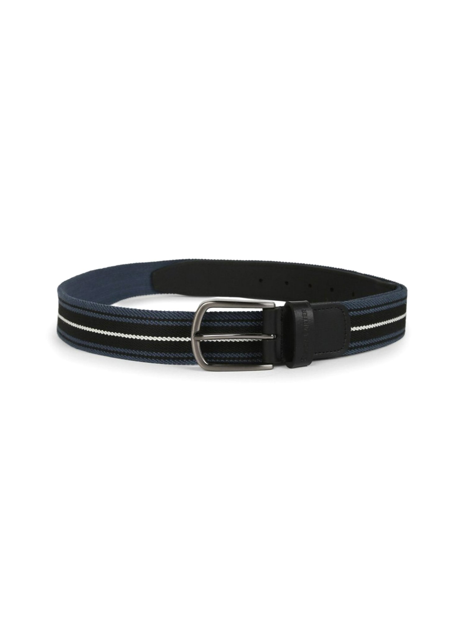 Simon Carter Black Leather Striped Casual Belt for Men