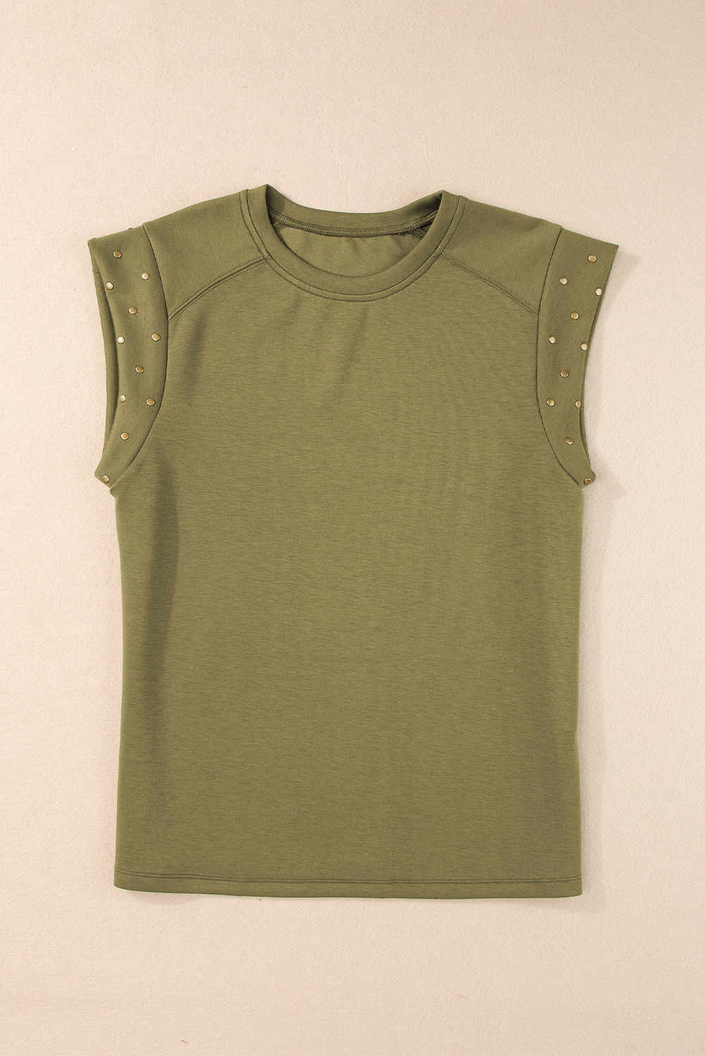 Guacamole Green Casual Rivet Round Neck T Shirt