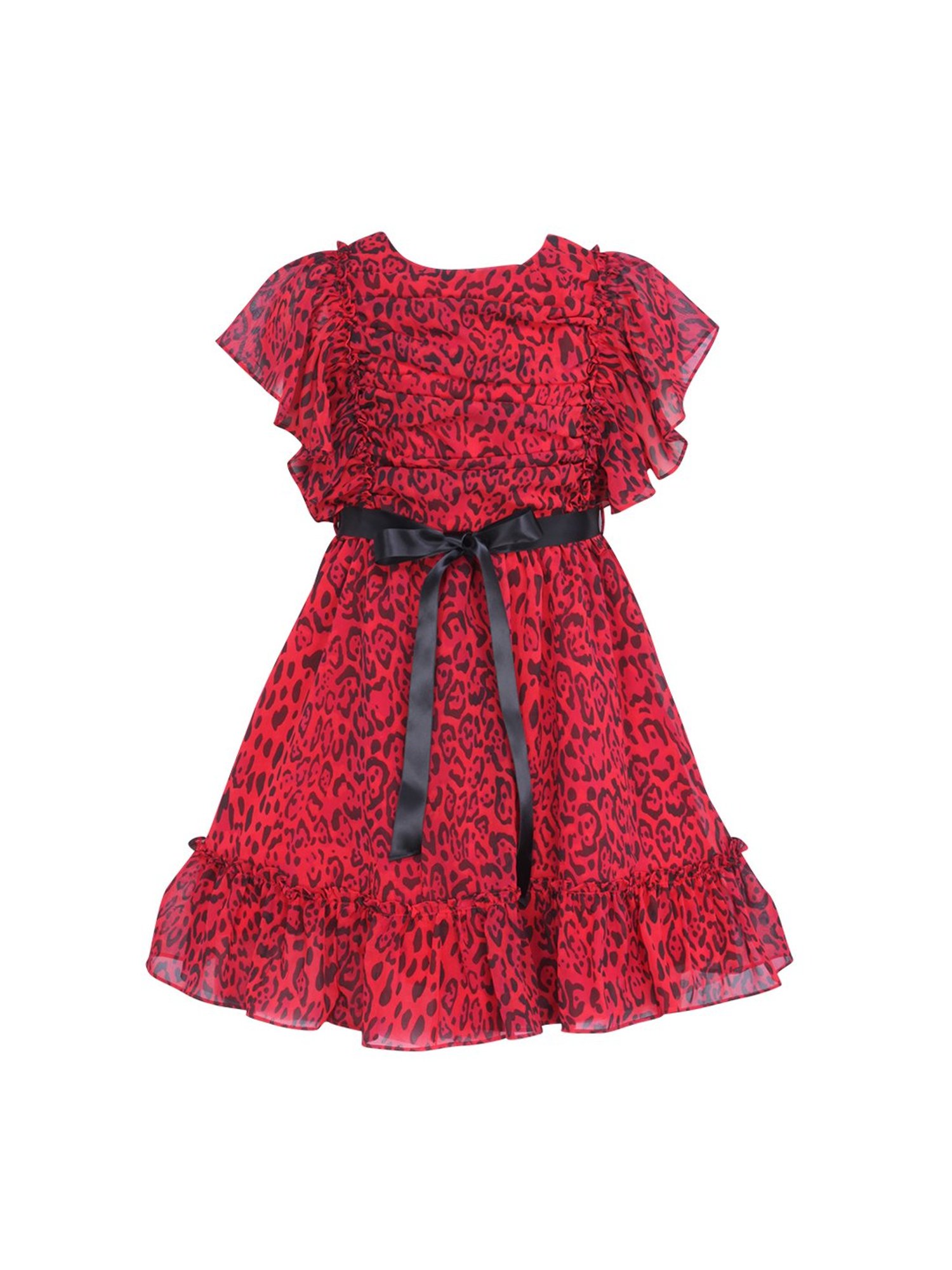 Cutecumber Kids Red Printed Dress With Tie Belt