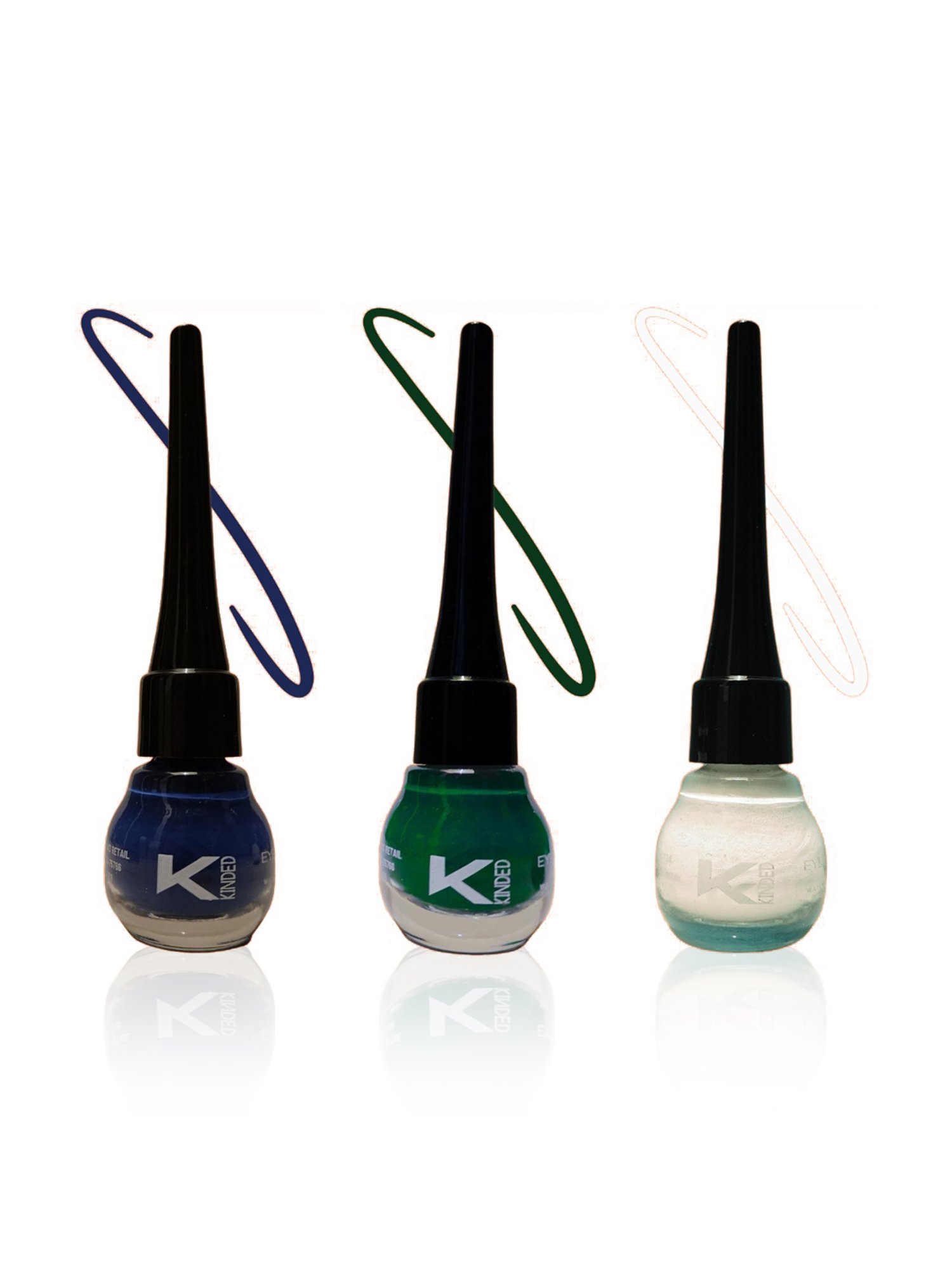 KINDED Liquid Eye Liner Royal Blue, White Pearl & Dapper Green Combo