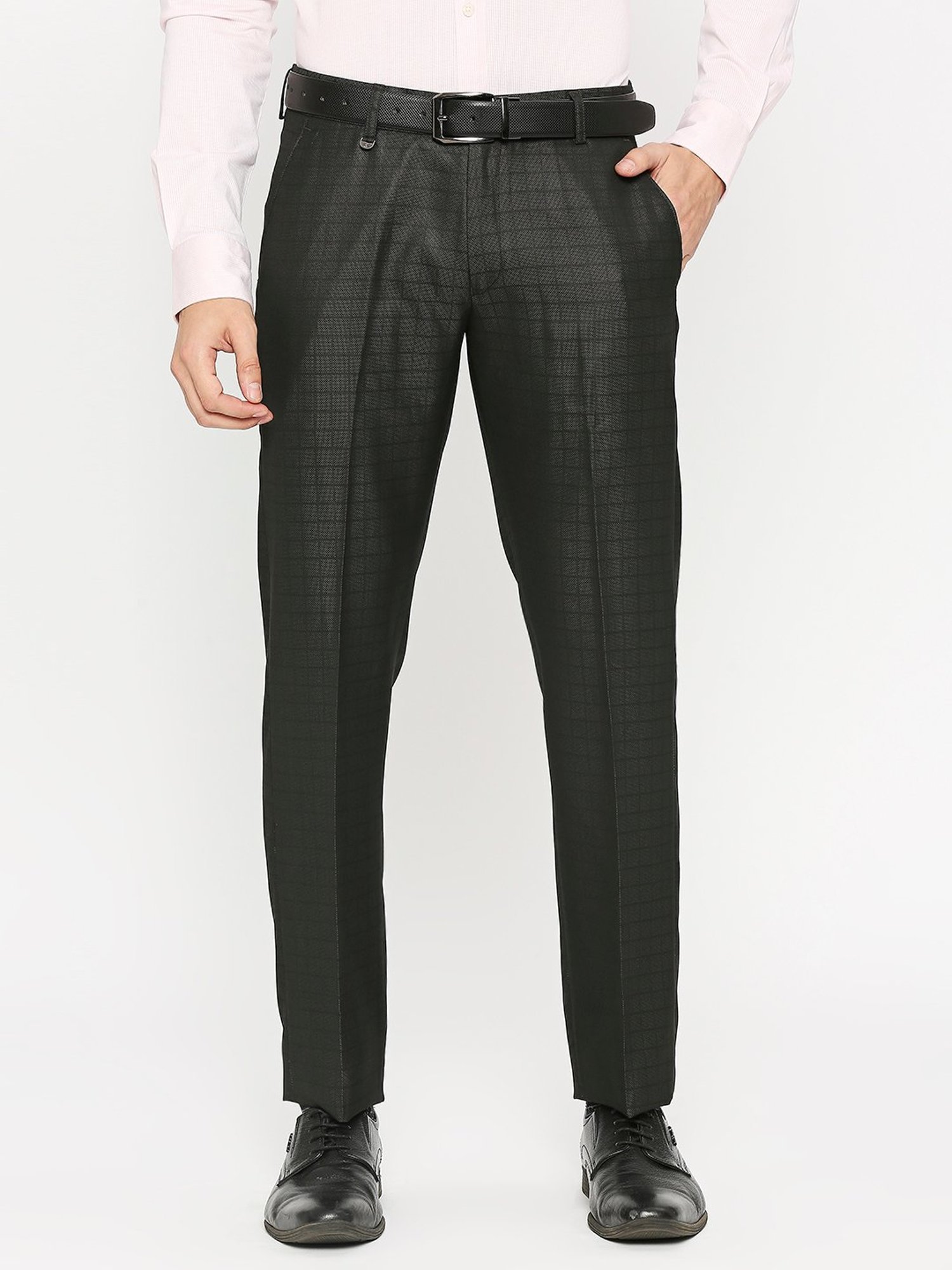 SOLEMIO Black Slim Fit Check Flat Front Trousers