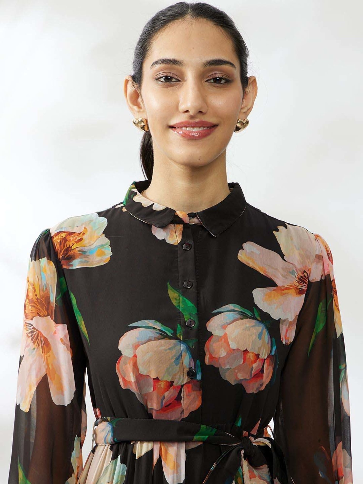 Daali Black Floral Print A-Line Dress