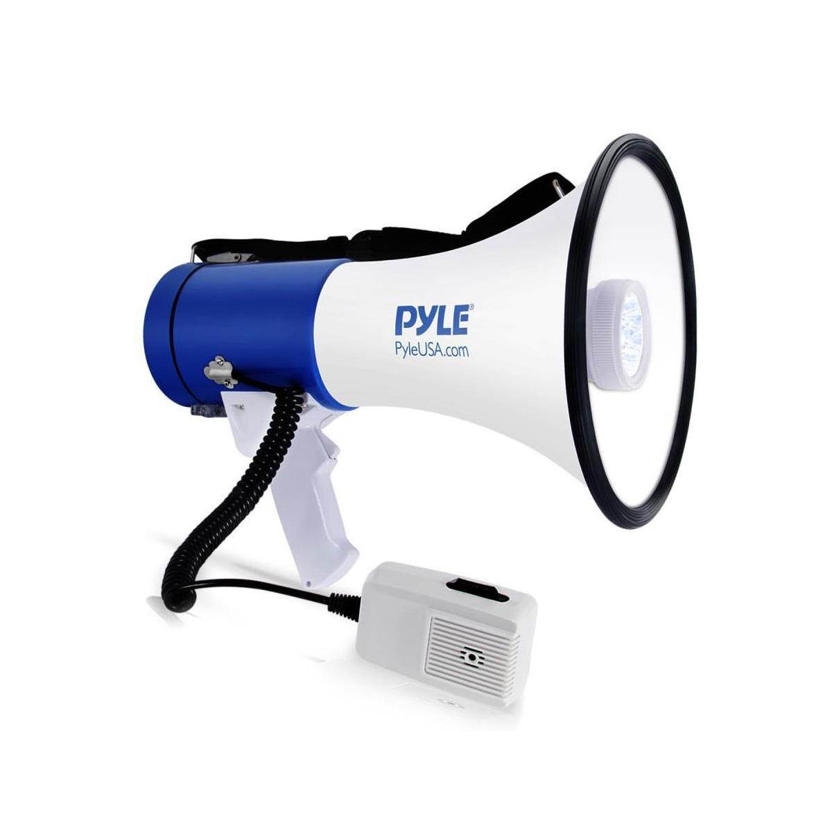Pyle Portable Compact PA Megaphone Speaker w/ LED Flashlight, Alarm Siren, Adjustable Volume, 50W Handheld Lightweight Bullhorn w/ Detachable Mic, Battery Powered, For Indoor Outdoor Use (PMP51LT)