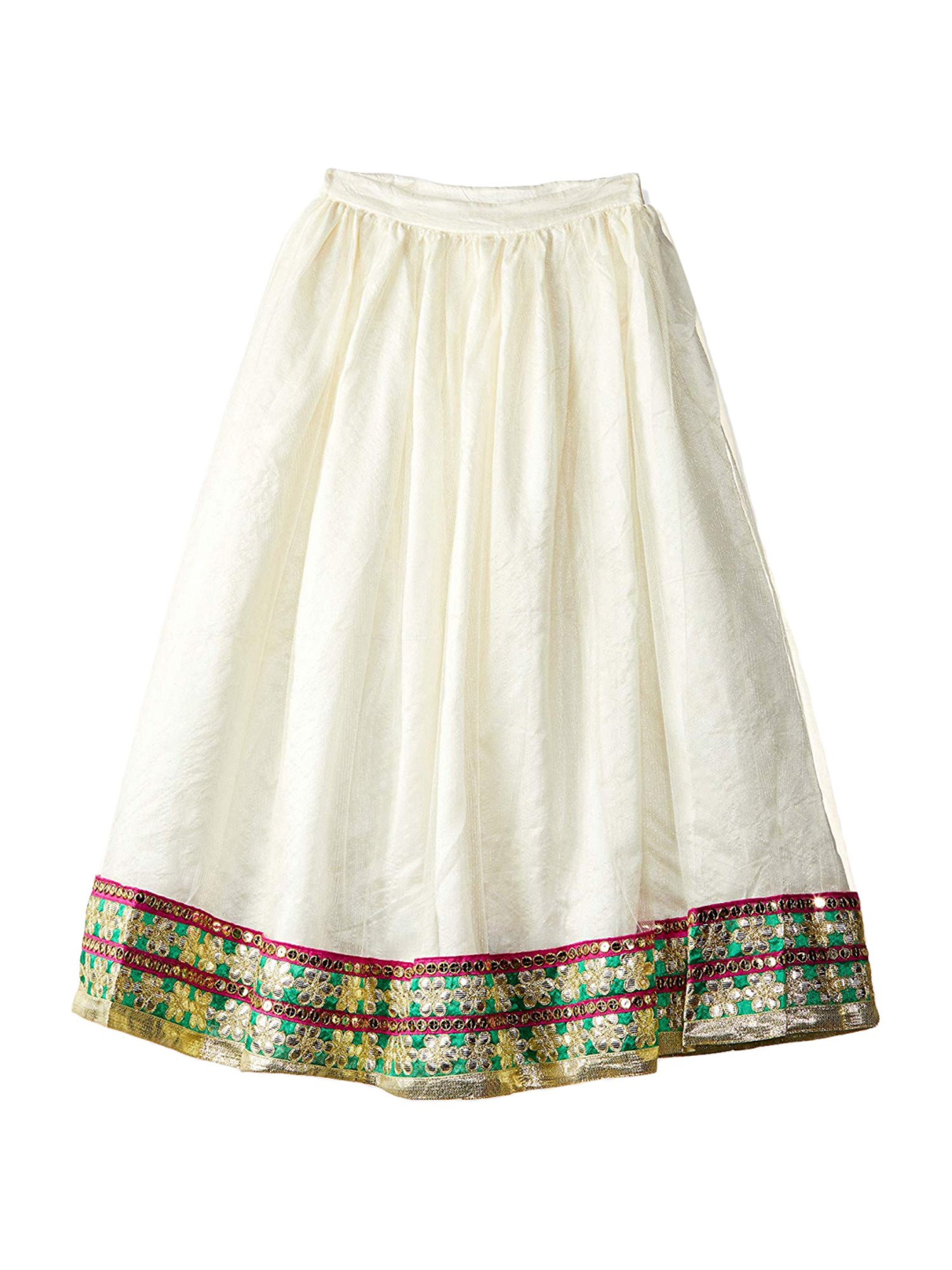 612 League Kids Off White & Pink Cotton Embellished Lehenga & Cholis Set With Dupatta