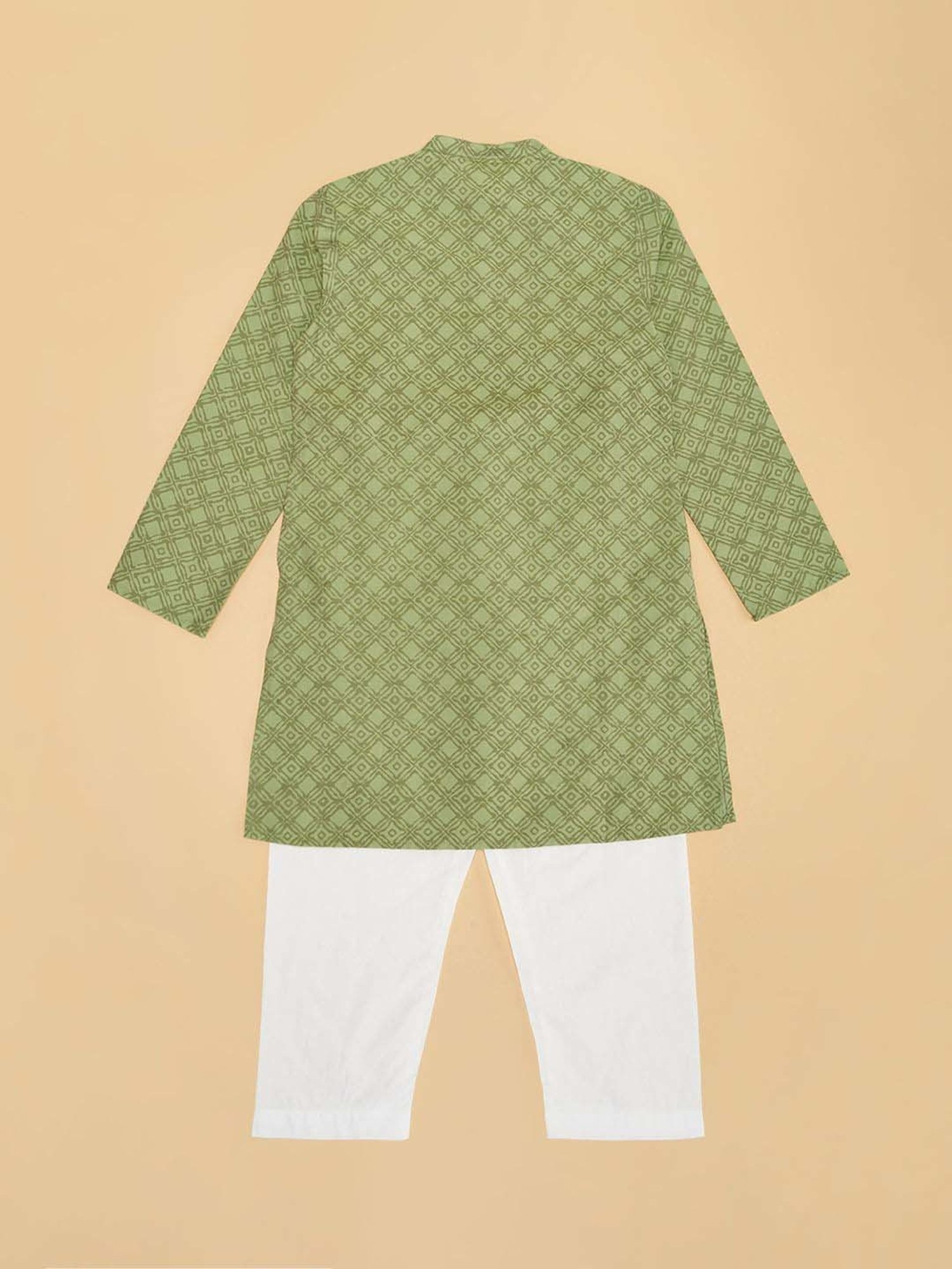 Indus Route by Pantaloons Boys Desert Sage Printed Full Sleeves Kurta Sets