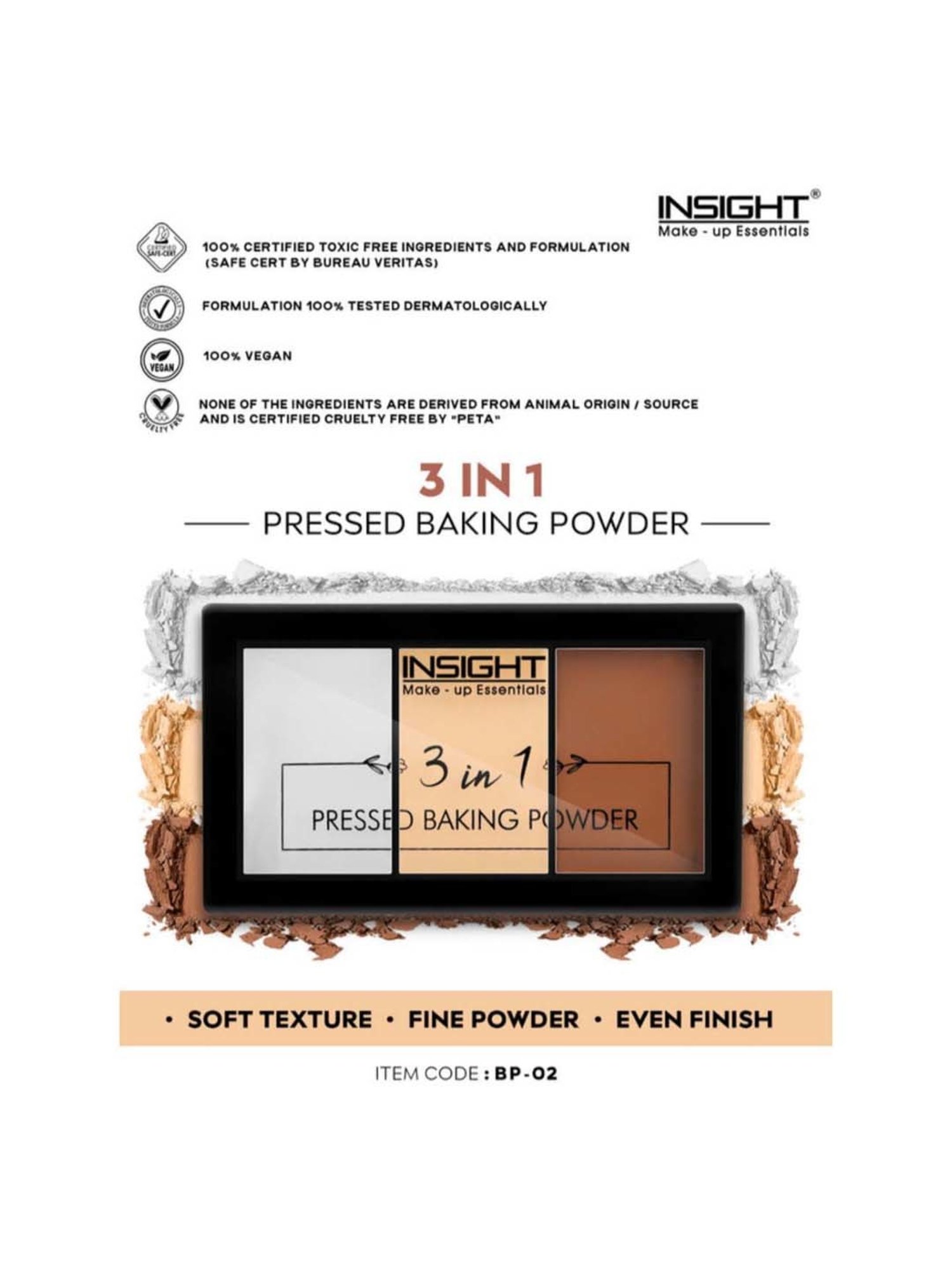 Insight Cosmetics 3 In1 Pressed Baking Powder Multicolor - 14 gm