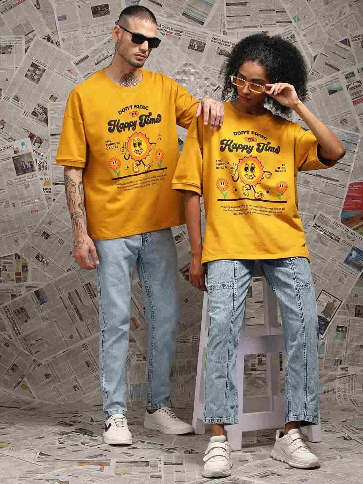 Difference Of Opinion Mustard Loose Fit Printed Unisex T-Shirt