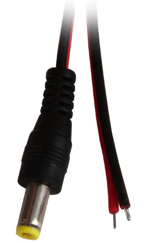 2.1mm 12V DC Power Plug Pigtail for CCTV Security Cameras - 12" - Female