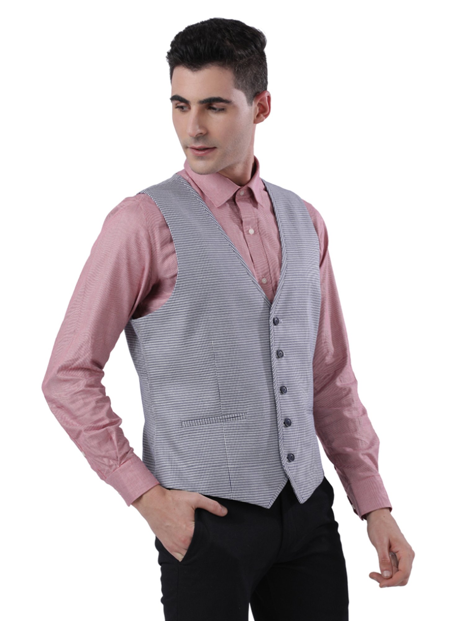 Raymond Grey Regular Fit Self Pattern Waistcoat