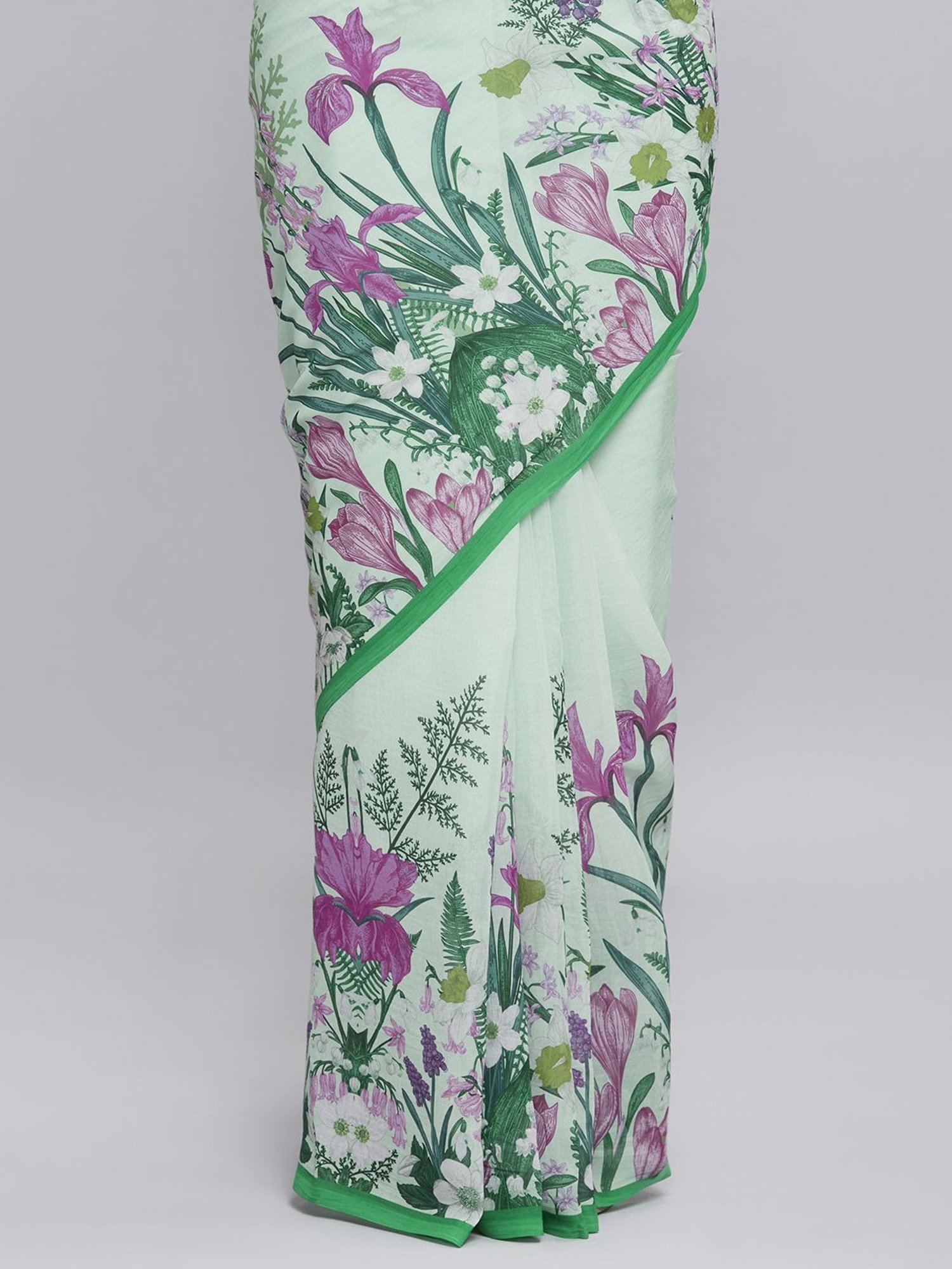 Navyasa Pista Green Liva Georgette Floral Printed Saree With Coordinated Unstitched Blouse Piece