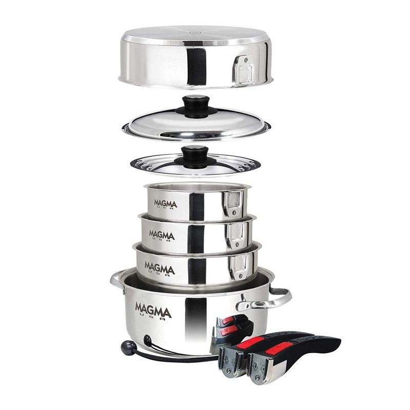 Magma Products 10 Piece Nesting Milled Flat Stainless Steel Kitchen Cookware