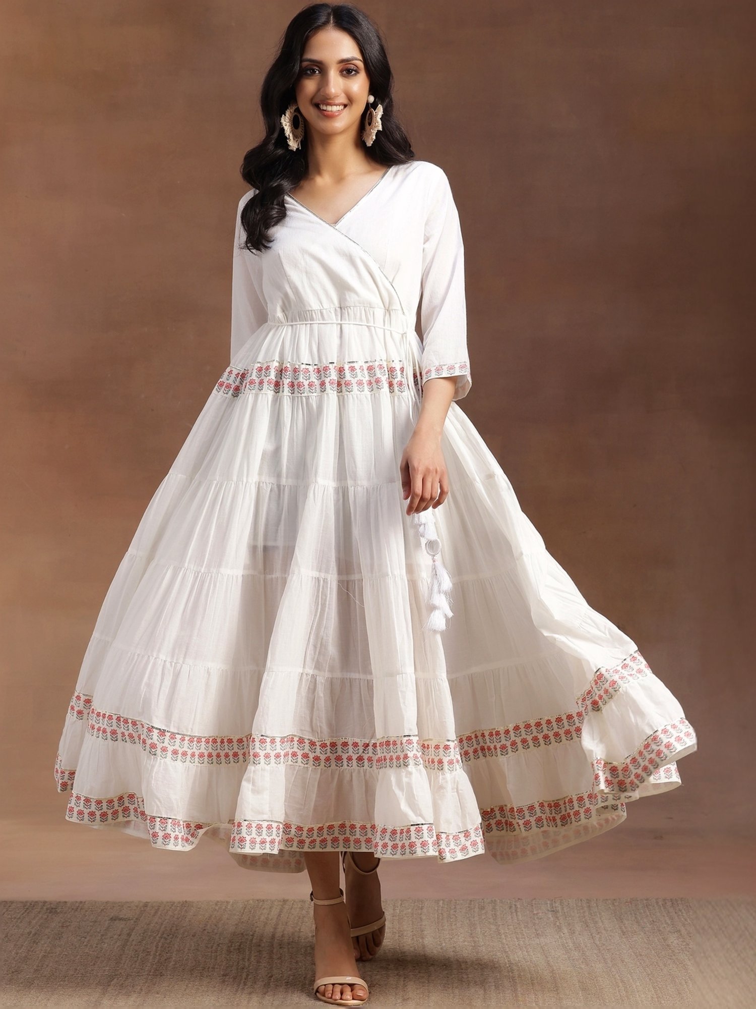 Saffron Threads Black Cotton Floral Print Ethnic Dress