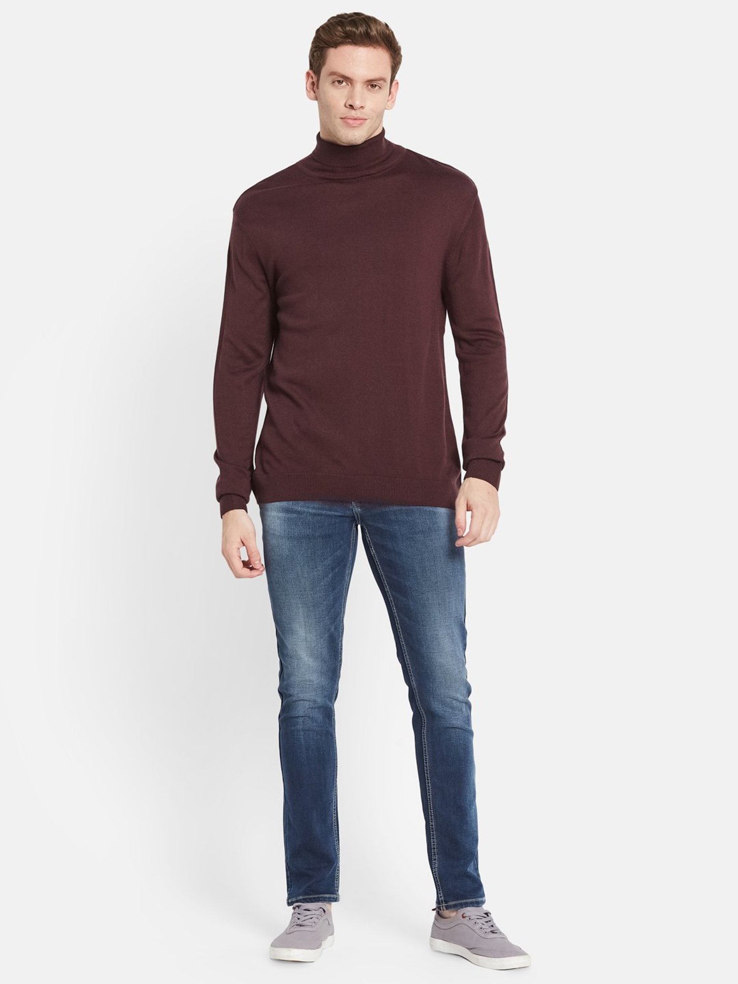 Mettle Maroon Regular Fit Sweater