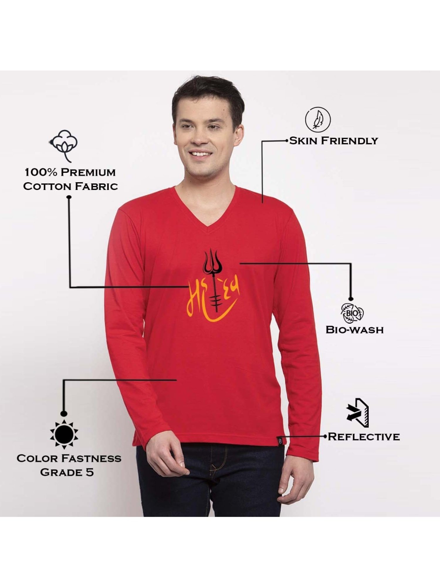 Friskers Red Cotton Slim Fit Printed T-Shirt